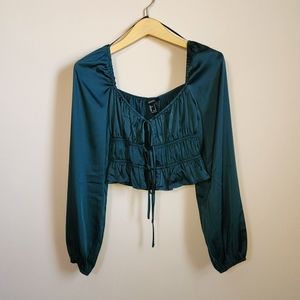 Emerald green Forever21 puff sleeve top